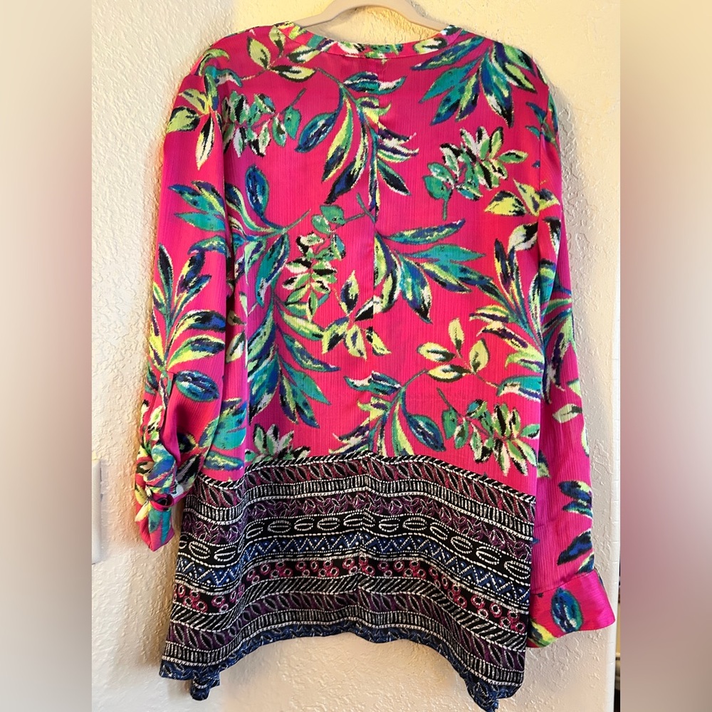 Rafaella Vibrant Pink and Green Floral Blouse EUC - Picture 3 of 3